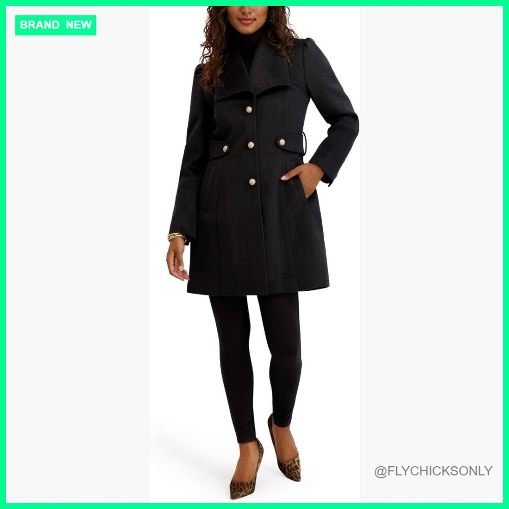 Polyester Wool Blend Pea Coat with Button Waist T… - image 1